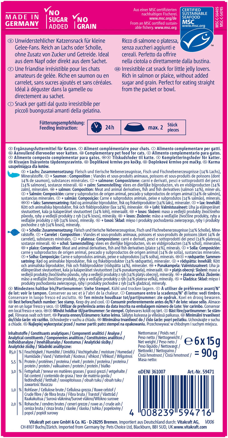 Vitakraft Jelly Lovers, cat snack, with salmon, with plaice, in a supply pack (6x 15g) - PawsPlanet Australia