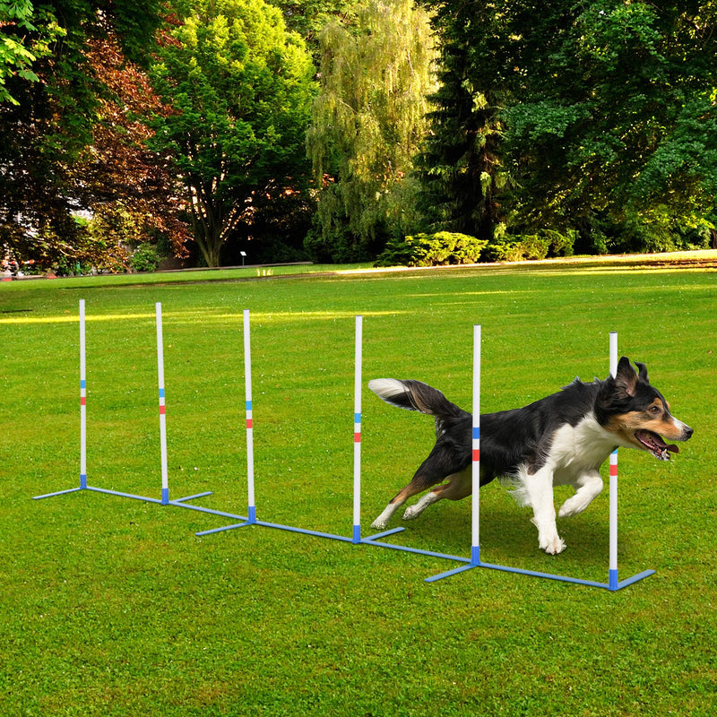 PawHut Adjustable Dog Agility Training Obstacle Course Set with Weaves Poles Storage Bag for Pet Dogs Outdoor Games Exercise White - PawsPlanet Australia