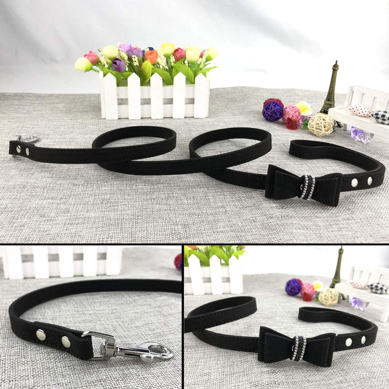 [Australia] - Newtensina Soft Bow Ties Dog Collar and Leash Set Cute Bow Ties Collar with Diamante for Dogs Cats XS Black 