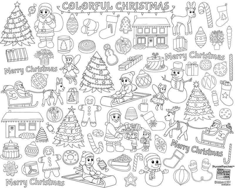 PurplePatches Coloring Paper Table Cover - Colorful Christmas. Fun Activity Colorable Tablecover/Tablecloth with Christmas Holiday Theme for Christmas Dinners & Decorations and Kids Christmas Parties - PawsPlanet Australia