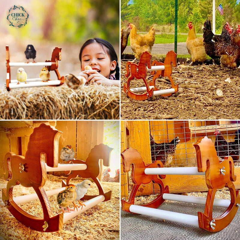 Chicken Toys Perch Swing - Handmade Wood Bird Stand Chicken Coop Accessories - Chicken Entertainment for Hens, Chicks, Parrots, Cockatiels, Parakeets, Macaws, Chicken Gift (Rocking Horse) - PawsPlanet Australia