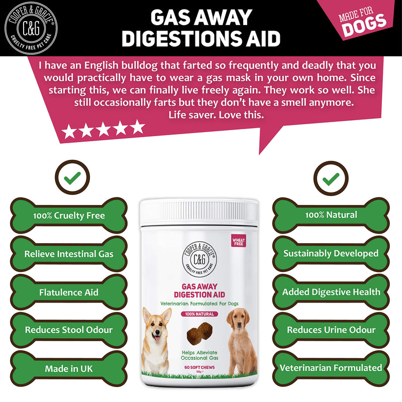 C&G Pets | GAS AWAY DIGESTION AID 60 SOFT CHEWS | GAS & FLATULENCE SUPPLEMENT AID FOR DOGS | RELIEVE GAS AND BLOATING DISCOMFORT | REDUCES STOOL AND URINE ODORS | VETERINARIAN FORMULATED - PawsPlanet Australia