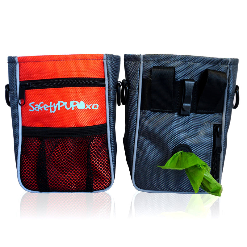 [Australia] - SafetyPUP XD Dog Treat Pouch for Training and Walking Dogs. Carry 3 Ways - Waist Belt, Clip On, or Shoulder Strap. Small, Durable Holder with Waste (Poop) Bag Dispenser and Reflectivity For Visibility Orange 