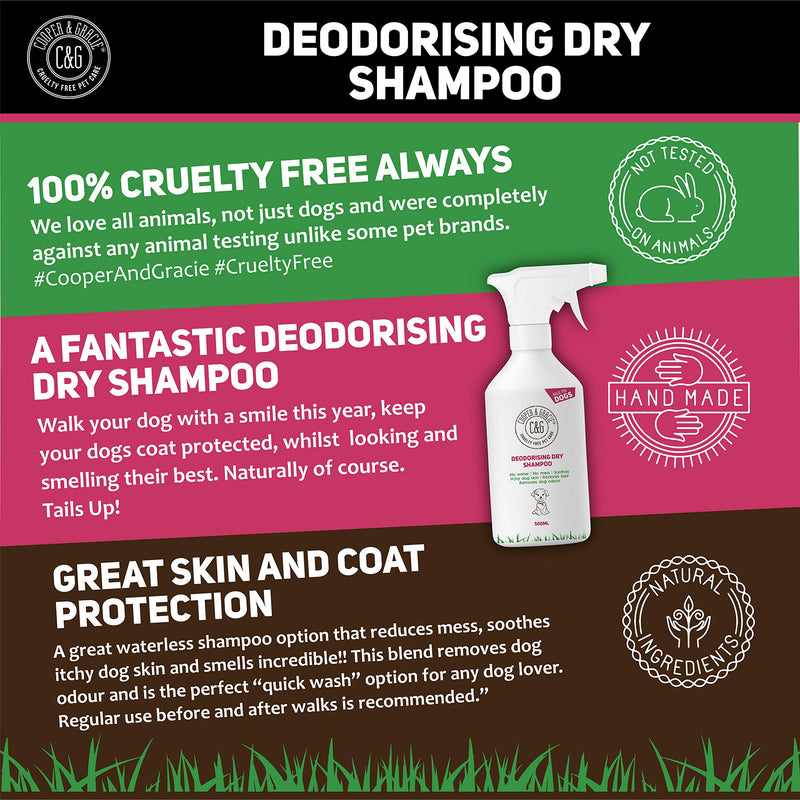 Dry Dog Shampoo Spray For Smelly Dogs - Wipe Clean Stain Remover - Cruelty Free Waterless Grooming Products Organic Odour Deodoriser Neutraliser - Best Fox Poo Cleaning Animal Wash (500ML) 500 ml (Pack of 1) - PawsPlanet Australia