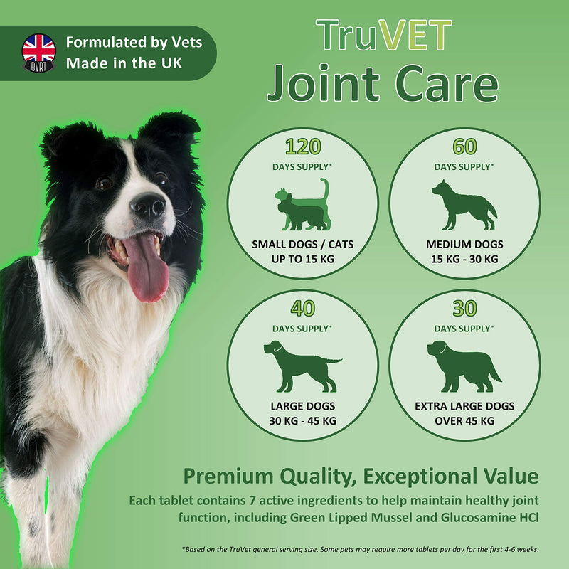 TRU VET Dog Joint Care Supplements Tablets Glucosamine Green Lipped Mussel Powerful Glucosamine HCI Green Lipped Mussel Joint Care Nutrients for Dog Aids Stiff Joints, Supports Joint Structure 120 - PawsPlanet Australia