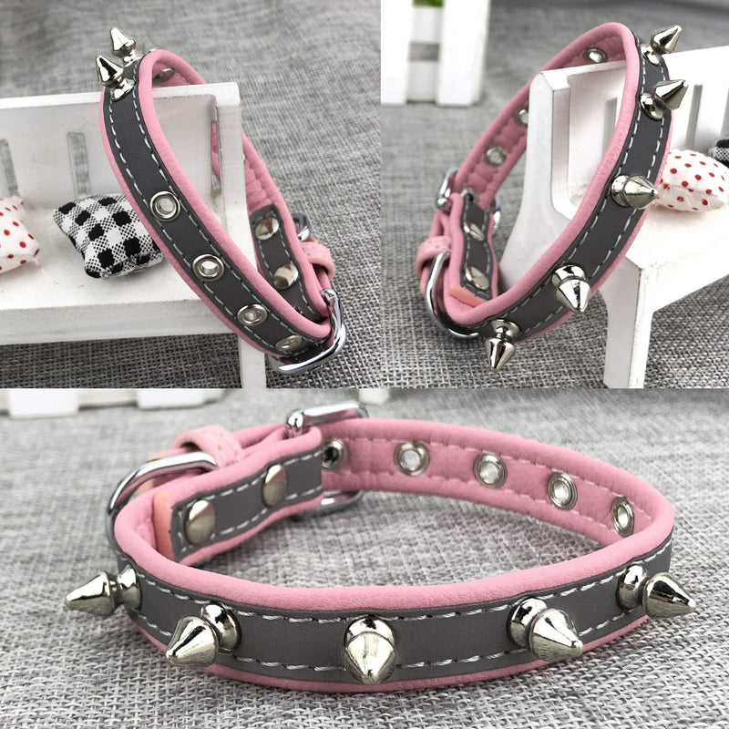 Newtensina Studded Dog Collar Reflective Puppy Collar for Small Dogs - Pink - S - PawsPlanet Australia