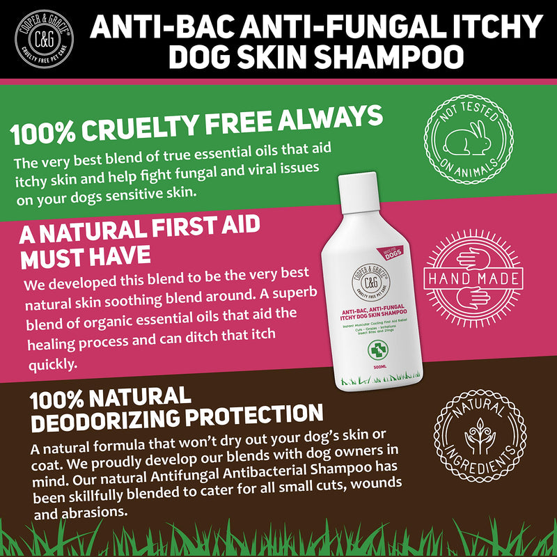 C&G Pets | Dog Shampoo For Itchy Skin Antibacterial And Antifungal | 100% Natural Medicated Low Lather Safe Formula | Fast Absorbing and Skin Cooling First Aid | Great For Cuts Grazes Skin Irritation 500 ml (Pack of 1) - PawsPlanet Australia