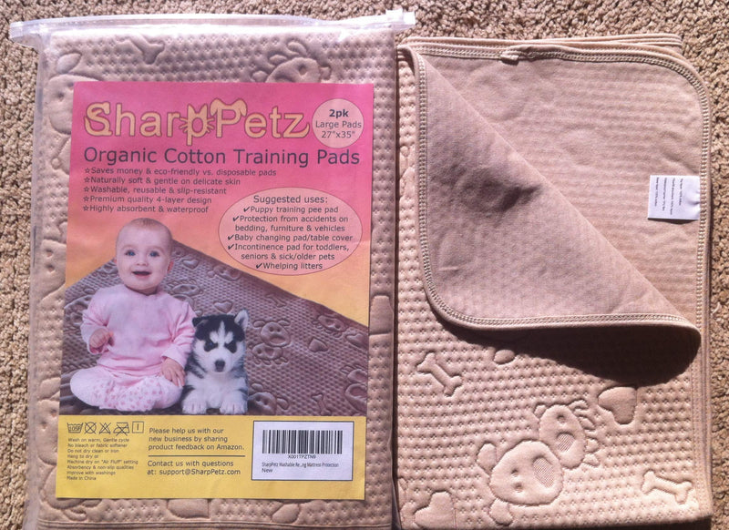 [Australia] - SharpStuff Reusable Potty Training Pee Pads for Puppy Dog Pet & Baby Washable Organic Cotton Waterproof 2pk Large (27"x35") Mats for Housebreaking Whelping Travel & Incontinence Bed Mattress Protector 