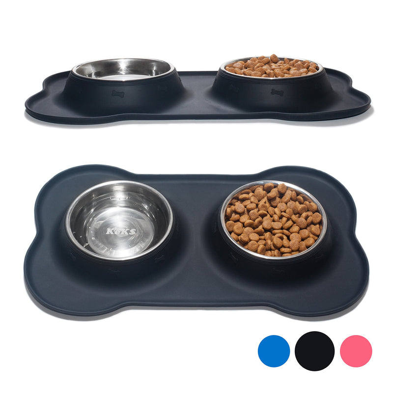 KEKS Small Dog Bowls Set of 2 Stainless Steel Bowls with Non-Skid & No Spill Silicone Stand for Small Dogs Cats Puppy & Collapsible Travel Pet Bowl S: 12 oz each bowl Black - PawsPlanet Australia