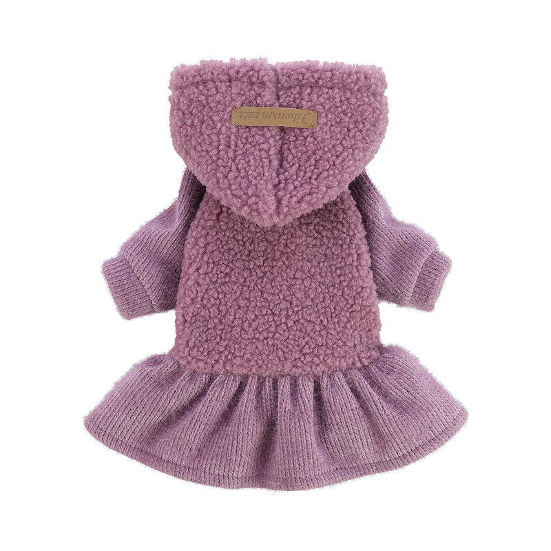 Fitwarm Fuzzy Sherpa Dog Winter Clothes Dog Hoodie Dresses Thermal Skirt Girl Doggie Dress Thick Jacket Puppy Outfits Coat Cat Sweatshirt Apparel XS Purple - PawsPlanet Australia