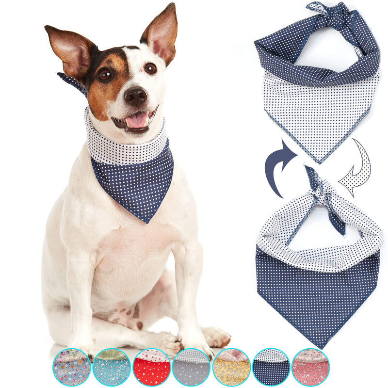 Odi Style Dog Bandana - Reversible, Cotton, Triangle Bandanas for Large, Medium, Small Sized Dogs, Double Sided Dog Gift, Accessory, Scarf for Dog, Puppy, Cats, Floral and Polka Dot Prints, 1 Piece Blue Polkadot Pattern - PawsPlanet Australia