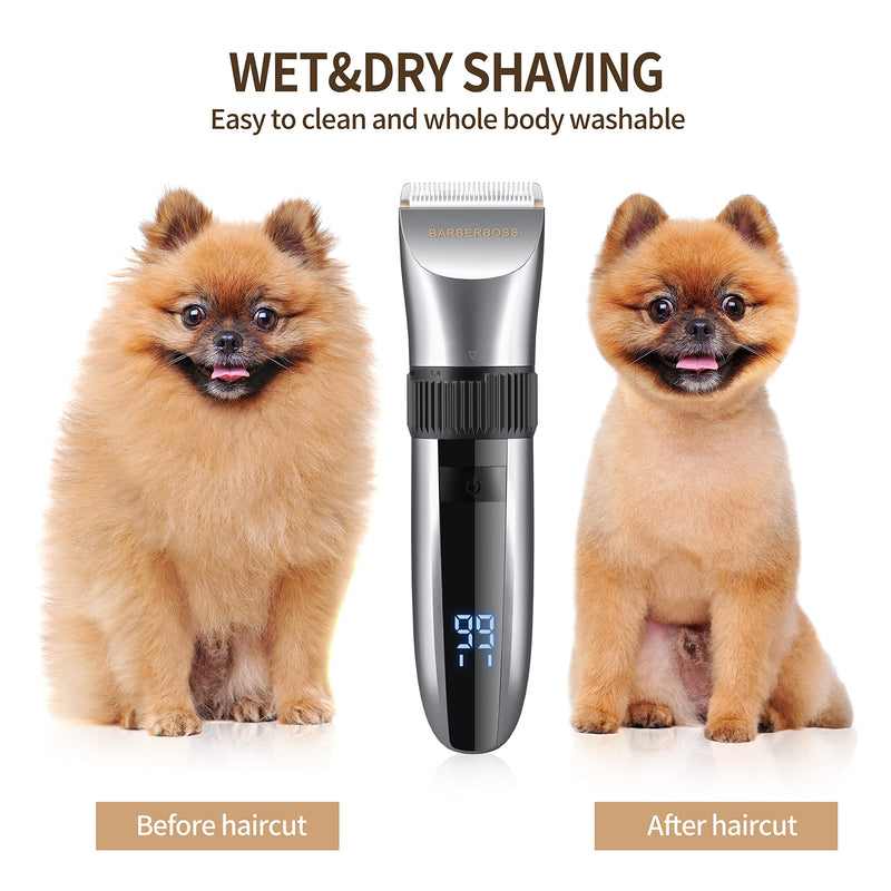BarberBoss Wireless Pet Grooming Clipper - Ceramic Blades, LED Display, Fast Charging, Electric Pet Clipper for Dogs and Cats QR-9082 - PawsPlanet Australia