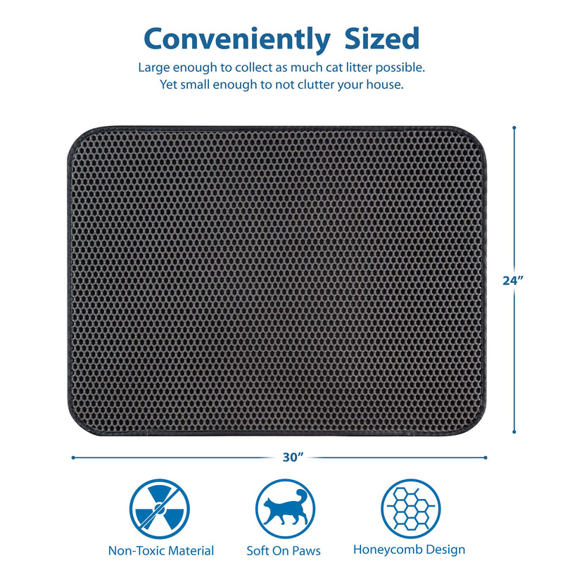 PAWBEE Cat Litter Mat - 30” X 24” Honeycomb Design Litter Mat - Double-Layer Cat Mat Litter Rug - Non Slip Large Litter Box Mat - Easy Clean Litter Trapping Mat - Waterproof & Washable Litter Trapper - PawsPlanet Australia