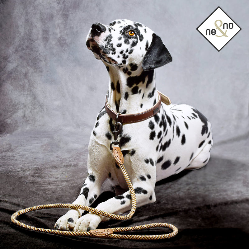 ne&no® dog leash (brown/white/yellow) rope leash for dogs I training leash for dogs I round lead, braided I hand loop rope leash dog I city leash I 1.2m dog leash brown / white / yellow - PawsPlanet Australia