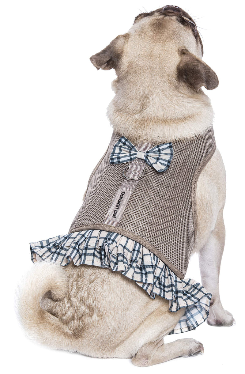 [Australia] - Parisian Pet Dog Cat Harness Step-in Vest, Plaid, Camo, Leopard, Polka Dot Dress Medium Plaid/Khaki Dress 