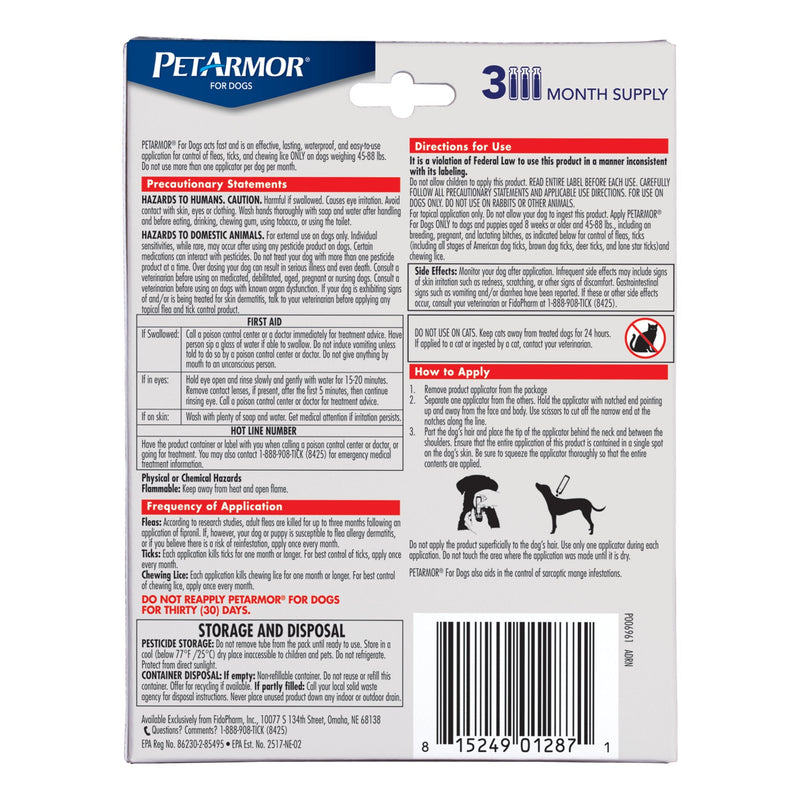 PetArmor for Dogs, Flea and Tick Treatment for Large Dogs (45-88 Pounds), Includes 3 Month Supply of Topical Flea Treatments - PawsPlanet Australia