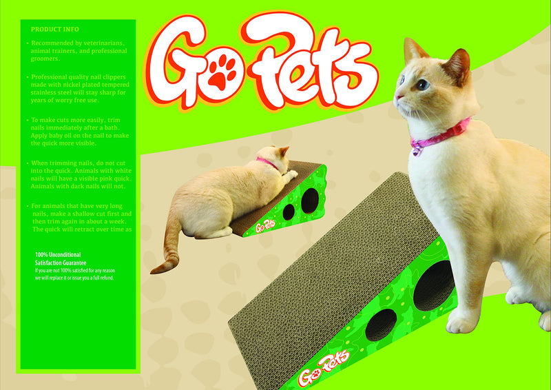 [Australia] - GoPets Premium Cat Scratcher, Wedge Shaped Corrugated Cardboard is Reversible Lasts 2X Longer Includes 1 Pack Catnip, Natural Incline More Ergonomic Than Scratching Post, Cutouts to Hide Toys 