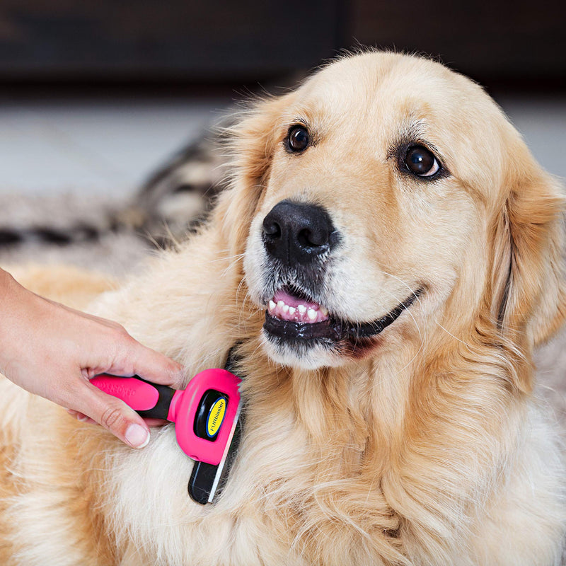 DakPets dog brush undercoat | Professional dog brush or cat undercoat brush | Cats and dog brush long hair | Stainless steel undercoat brush for dogs and cats pink - PawsPlanet Australia