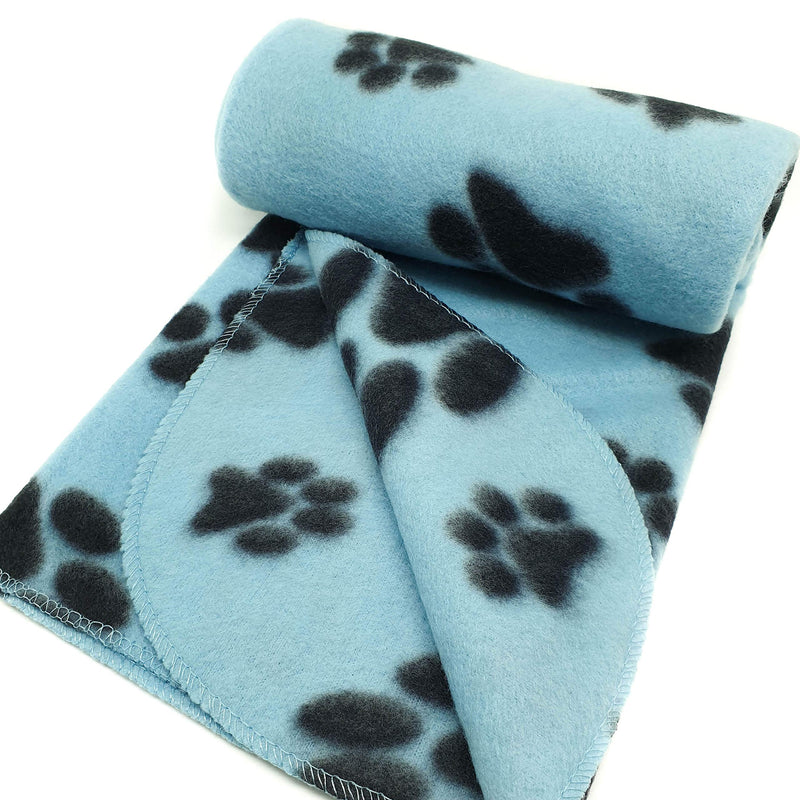 New Pet Touch Soft Fleece Pet Blanket Dogs Puppy Cat Kittens Blankets Paws & Bones Print ((73 X 70) cm, Blue (Black Paws)) - PawsPlanet Australia