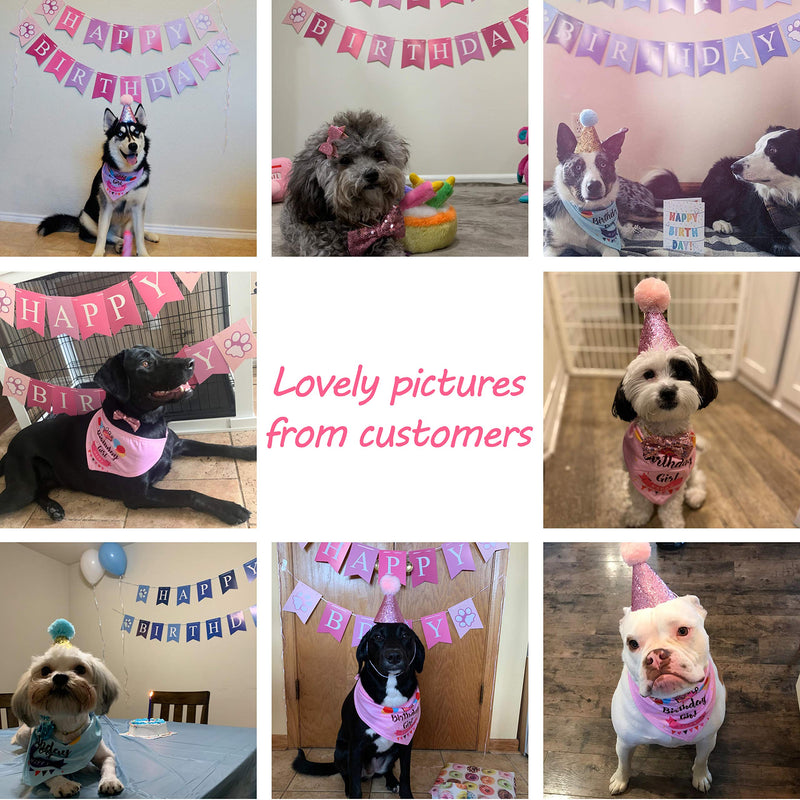 [Australia] - GAGILAND Dog Birthday Bandana Hat Banner Set Dog Boy Girl Cute Bow Tie Scarf Birthday Party Supplies Decorations(Blue, Dog Boy) Blue 