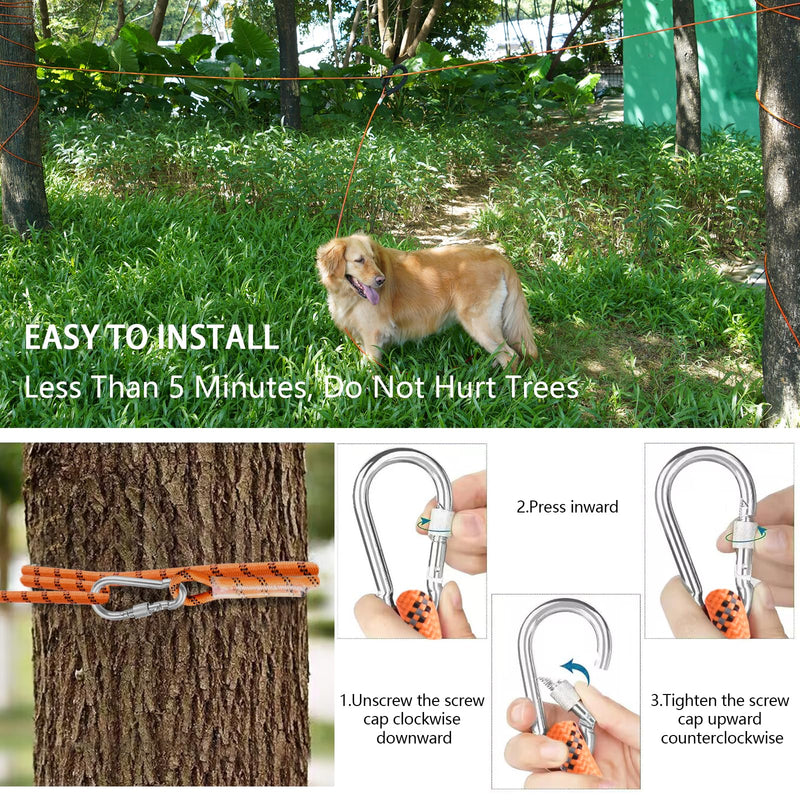 LOQATIDIS 3 in 1 Dog Tie Out Cable, 15m 30m Portable Overhead Trolley System, Reflective Dog Leash for Yard Camping Parks Training Running Hiking Outdoor, with Large Capacity Shoulder Bag System 30m+3m for One Dog / Orange - PawsPlanet Australia
