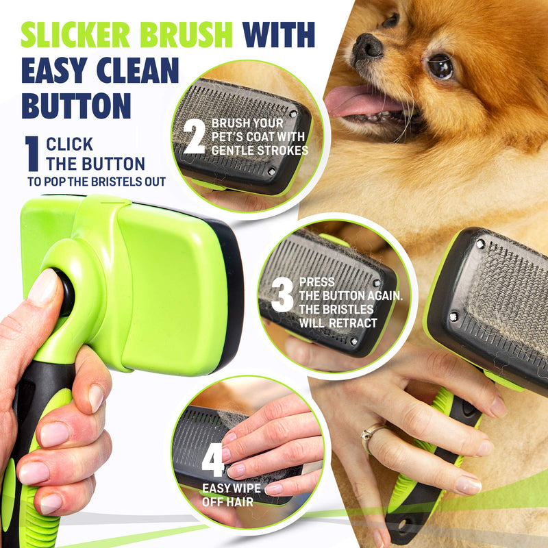 Rexipets Self Cleaning Slicker Brush- for Dogs, Cats & Pets-One Click Cleaning Function-Gentle & Effective Cat, Pet & Dog Hair Remover-Dog Grooming Accessories for Small, Medium & Large Dogs - PawsPlanet Australia