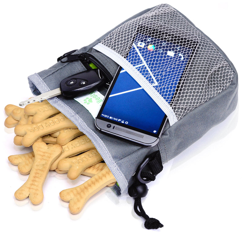 PAW Lifestyles - Dog Treat Training Pouch - Easily Carries Pet Toys, Kibble, Treats - Built-in Poop Bag Dispenser - 3 Ways to Wear - Grey - PawsPlanet Australia