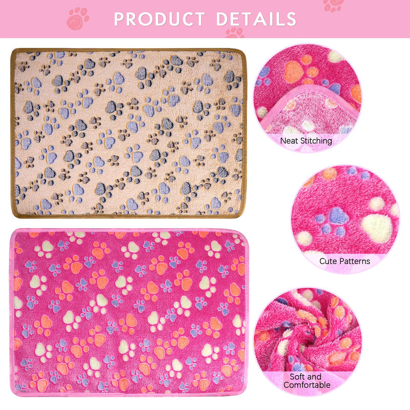 Pedgot 2 Pieces 30 x 20 Inches Soft Pet Blanket with Paw Print Fluffy Dog Cat Blanket Puppy Kitten Sleep Mat Pad for Dogs and Cats, Brown, Pink - PawsPlanet Australia