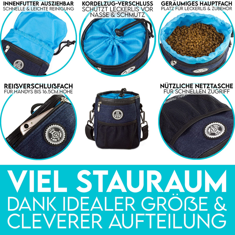 DOG IS KÖNIG® Premium treat bag for dogs - the all-rounder - robust food bag for dogs with plenty of storage space for walking and dog training - with poop bag dispenser and training e-book Dark blue: 16 x 18 x 6 cm (W x H x T) - PawsPlanet Australia