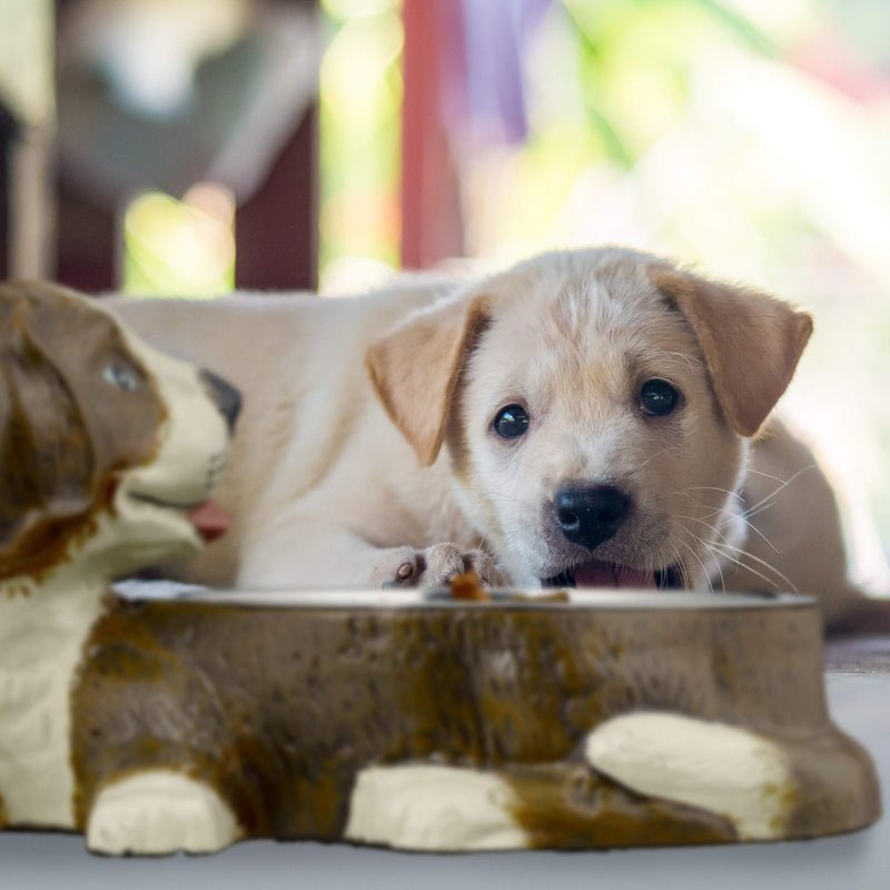 Relaxdays Cast Iron Dog Figurine, Medium Breeds, 1 L Stainless Steel Bowl, HWD 17.5x32.5x24.5 cm, Brown - PawsPlanet Australia