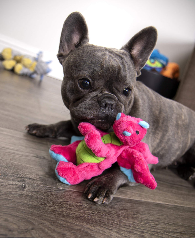 [Australia] - goDog Dragon with Chew Guard Technology Tough Plush Dog Toy, Pink, Small, Bright Pink 