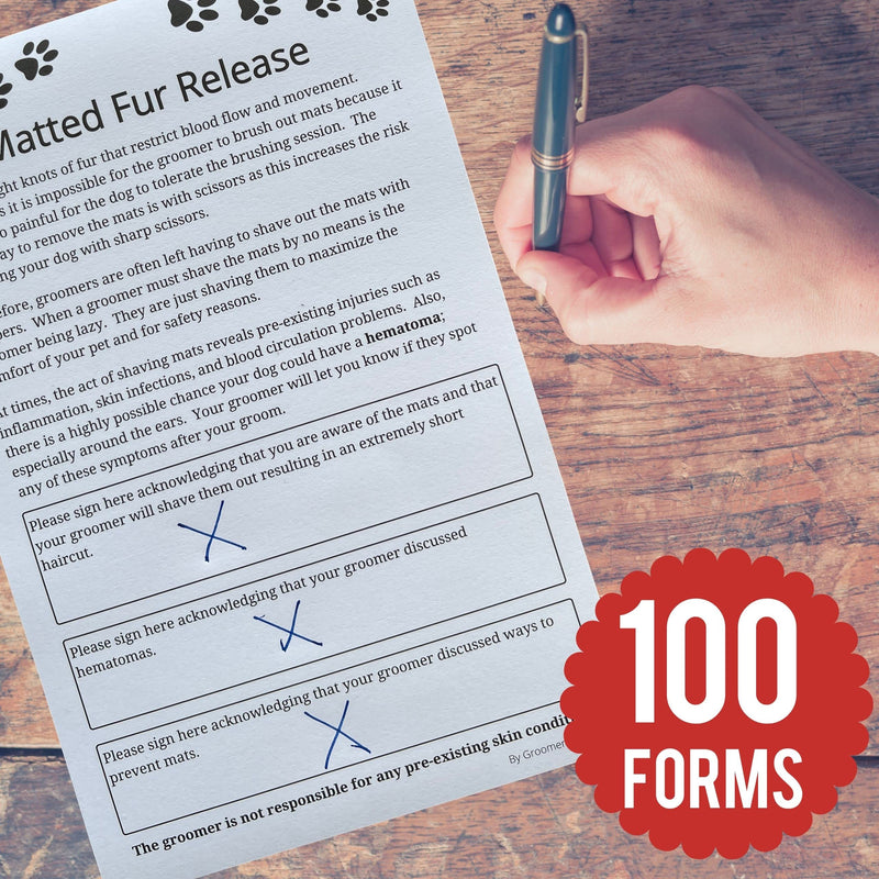 Dog Grooming Matted Fur Release Forms (Pad of 100, 5.5 X 8.5 Inches) Dog Groomer Forms addressing mats for Grooming Salon - PawsPlanet Australia