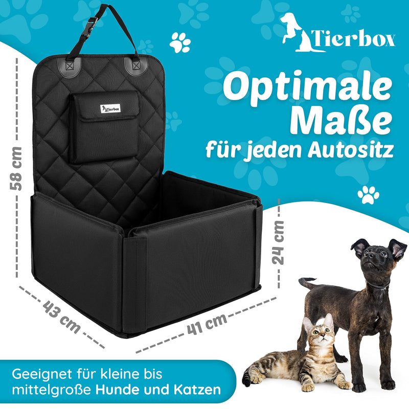 TIERBOX Premium Set Dog Car Seat with Seat Belt, Dog Poop Bag Dispenser and Leash Clip + 20 Garbage Bags, Transport Box for Small to Medium Dogs as Car Accessories (Black) - PawsPlanet Australia