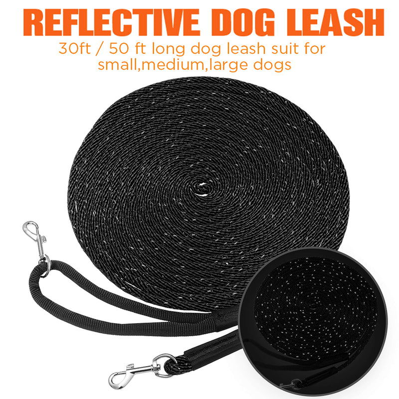 DCSUIT Dog Training Leash Lead Long Rope - 30 FT Reflective Nylon Durable Heavy Duty Dog Leashes,Extender Yard Leash Great for Walking/Playing Outdoor,Easy Control for Puppy,Small/Medium/Large Dogs 30FT Black - PawsPlanet Australia