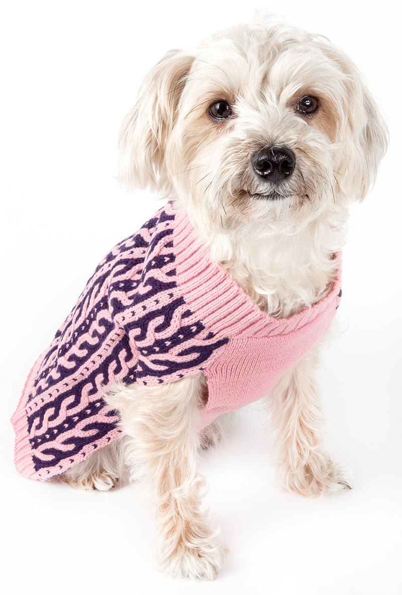 [Australia] - Pet Life Harmonious Dual Color Weaved Heavy Cable Knitted Fashion Designer Dog Sweater Pink and Navy Blue Medium 