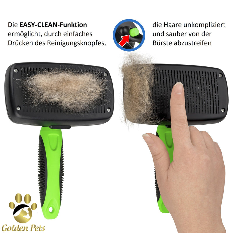 Golden Pets Self-cleaning dog brush & cat brush I Improved version I Suitable for short to long hair I Small - large animals I Quick cleaning I + care manual For medium - large animals - PawsPlanet Australia