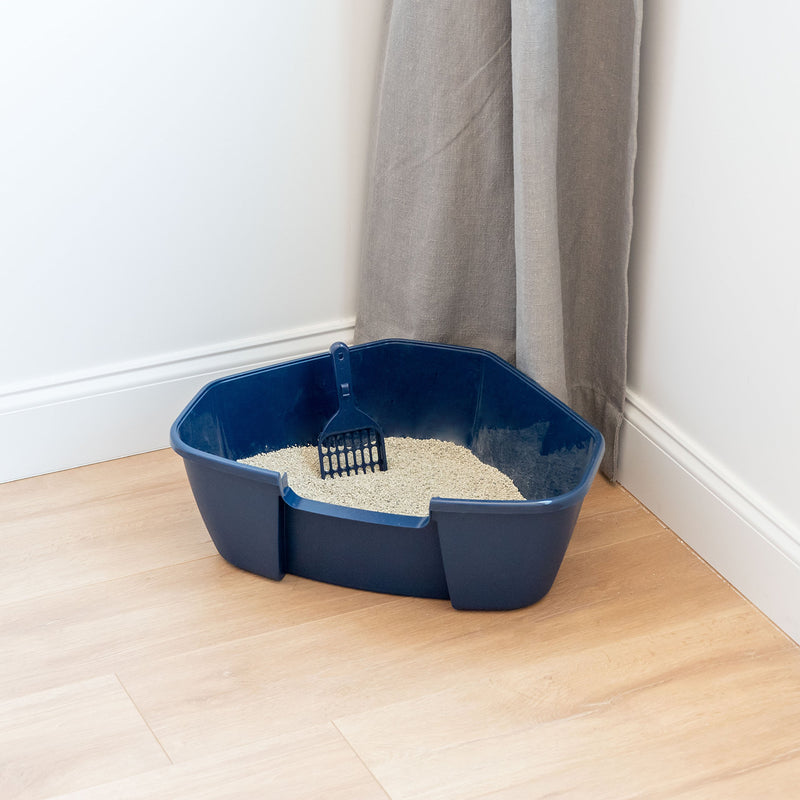 [Australia] - IRIS Open Top Cat Litter Box with Litter Scoop Navy Corner 