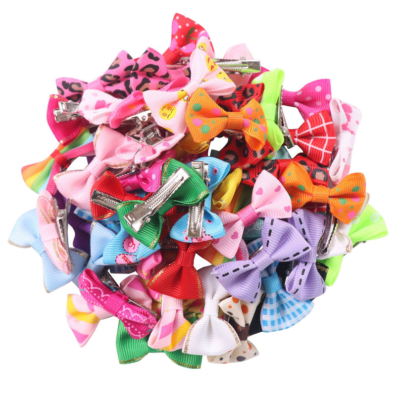 [Australia] - YAKA YAKA60Pcs/30Paris Cute Puppy Dog Small Bowknot Hair Bows with Clips(or Rubber Bands) Handmade Hair Accessories Bow Pet Grooming Topknot Products 60pcs,Cute Patterns 