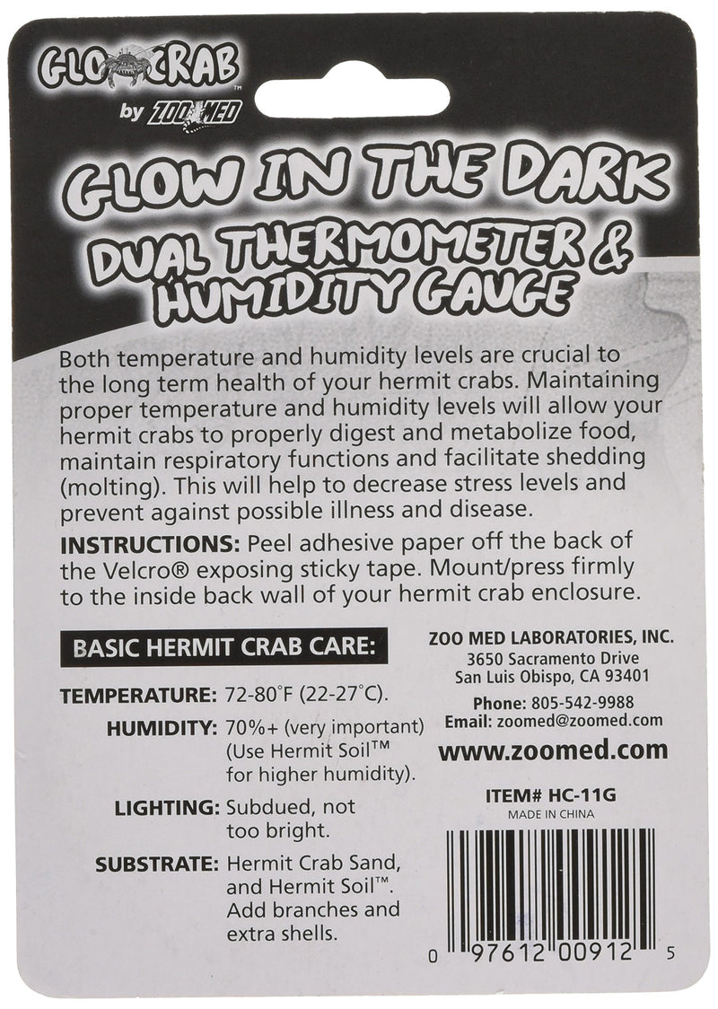 [Australia] - Zoo Med Hermit Crab Home Dual Thermometer & Humidity Gauge, Glow in The Dark 1 Pack 