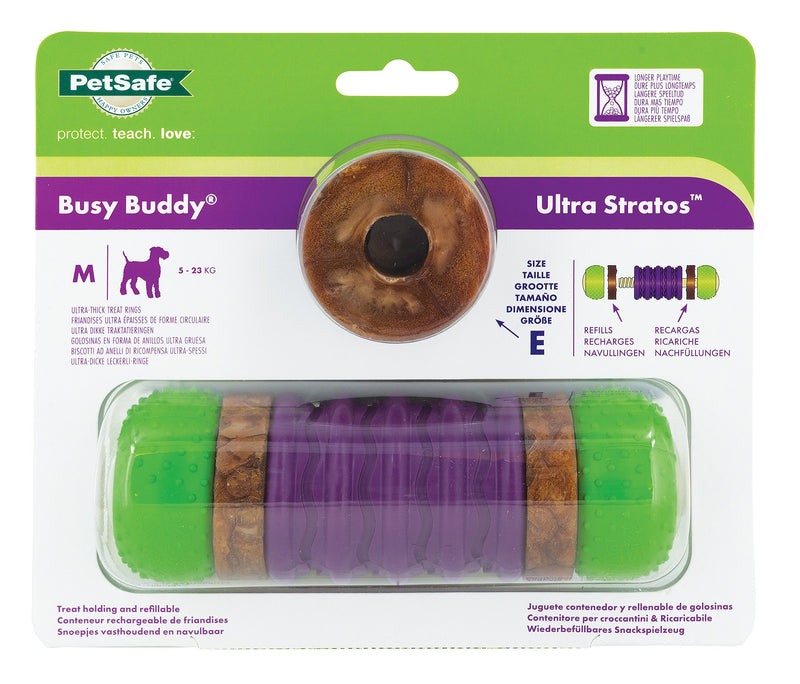 PetSafe Busy Buddy Ultra Stratos M Durable Dog Chew Toy, Dog Toy with Treat, Medium Sized Dogs purple. Green - PawsPlanet Australia