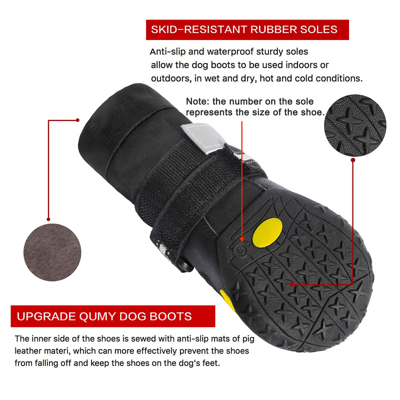 [Australia] - QUMY Dog Boots Shoes for Large Dogs Water Repellency with Reflective Velcro Rugged Anti-Slip Sole Black 4PCS size 8: 3.3"x2.9"(L*W) Black-B 