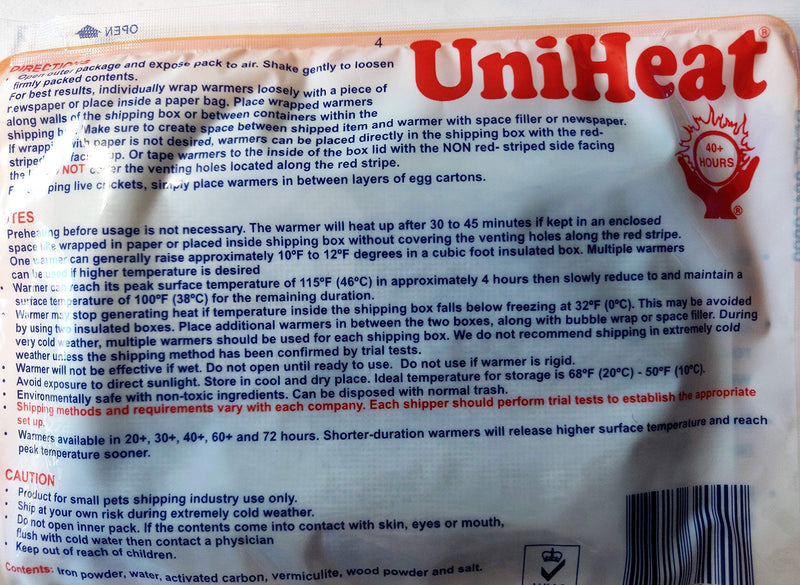 Uniheat Shipping Warmers 40 Hour - 4 Pack + Bonus! One Free 20 Hour Heat Pack! - PawsPlanet Australia