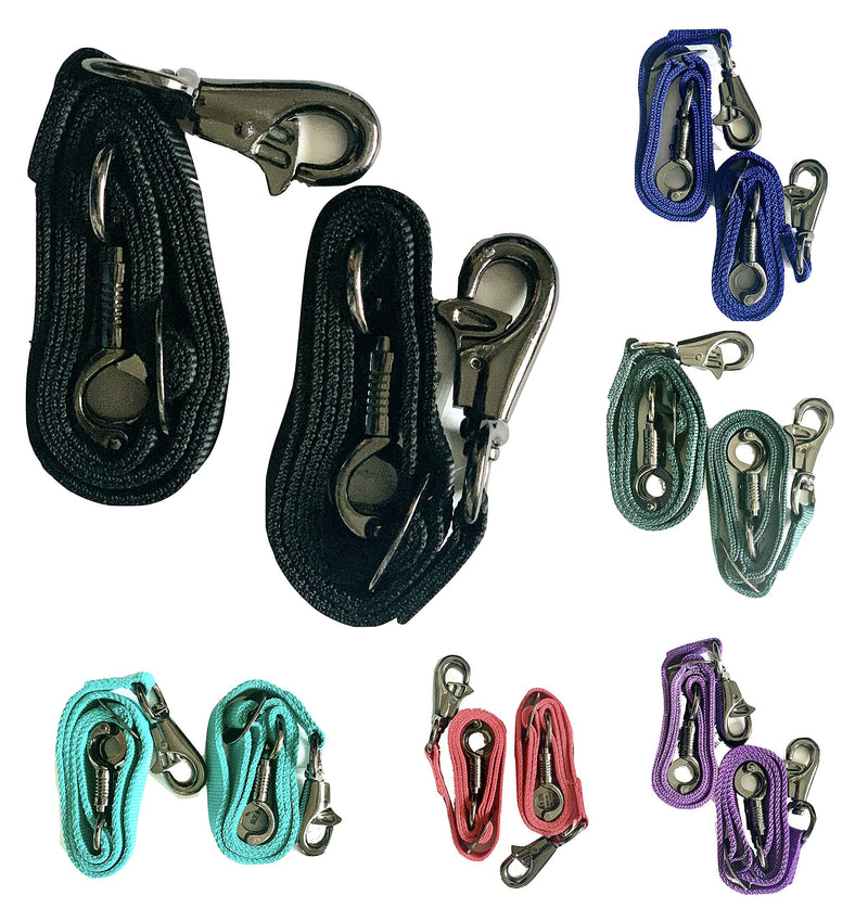 Majestic Ally Pack of 2, Double Thick Trailer Tie for Horse Haulage, Cross tie with Adjustable Buckle, Panic Snap and Bull Snap – 1 Inch by 36 Inch Black - PawsPlanet Australia