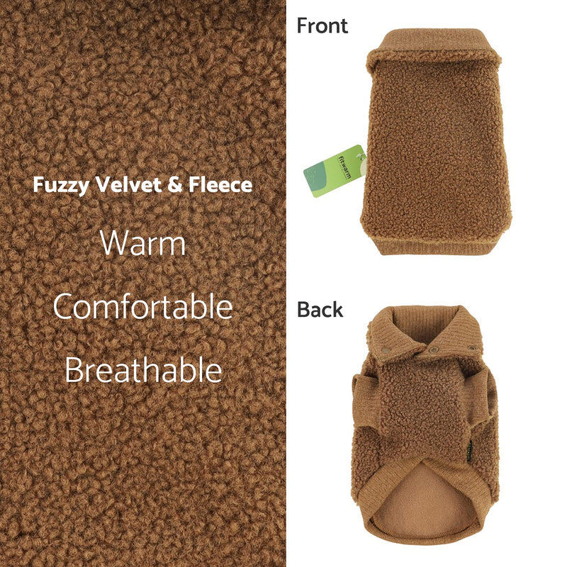 Fitwarm Vest Fuzzy Thick Sherpa Dog Coat Vest Turtleneck Sweater Puppy Winter Clothes Doggie Knitted Pet Cold Weather Clothes Doggy Pullover Jacket Cat Apparel XS Brown - PawsPlanet Australia