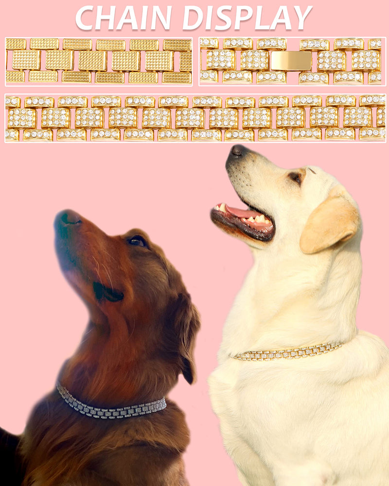 FASDECON Gold Dog Chain Collar Diamond Cuban Collar Walking Metal Chain Collar with Design Secure Buckle Dog Collars for Medium Large Dogsc (20inch, Gold) 20inch - PawsPlanet Australia