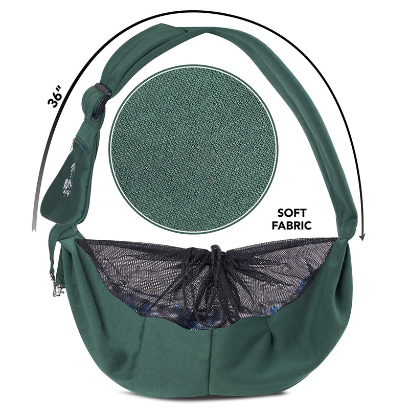 Puppy Eyes Waterproof Pet Carrier Sling Comfortable and Adjustable Dog Sling Ideal for Small and Medium Dogs up to 16 Pounds - Lightweight and Easy-Care Dog Carrier with Safety Mesh and Safety Leash Green - PawsPlanet Australia