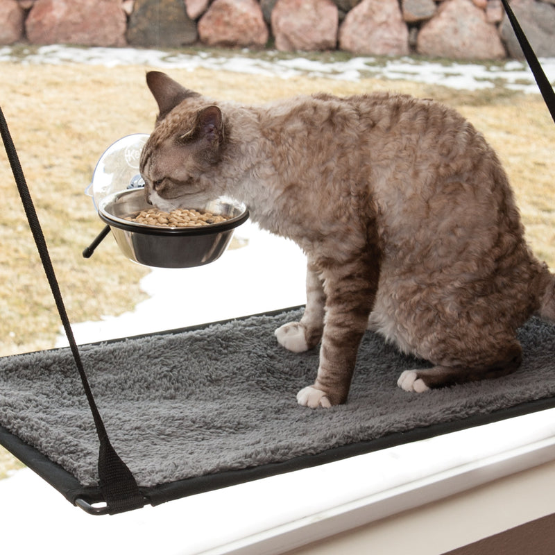 [Australia] - K&H Pet Products EZ Mount Up & Away Kitty Diner 12oz. Stainless/Black Mounts to Windows 