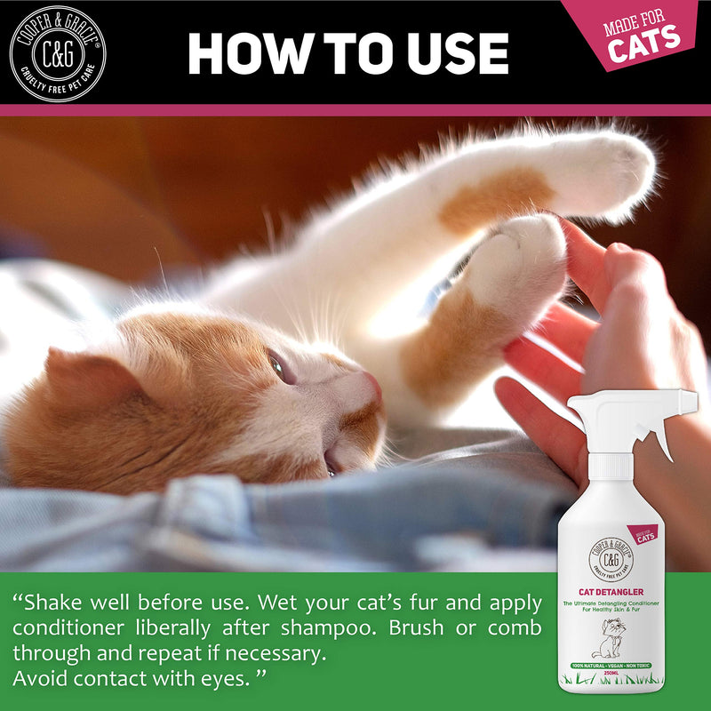 C&G Pets | Cat Detangler Spray 250ml | Vegan Detangling Spray For Cats And Kittens | Natural Deodorising Daily Grooming Dematting Conditioner | Ph Perfect For Sensitive Cat Skin - PawsPlanet Australia