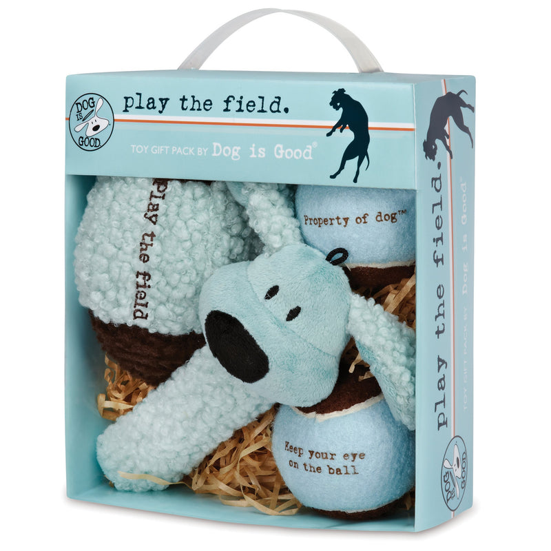 Dog is Good 4-Piece Dog Toy Gift Box – Play The Field Plush Toys Great for Games of Fetch to Exercise Your Dog - PawsPlanet Australia