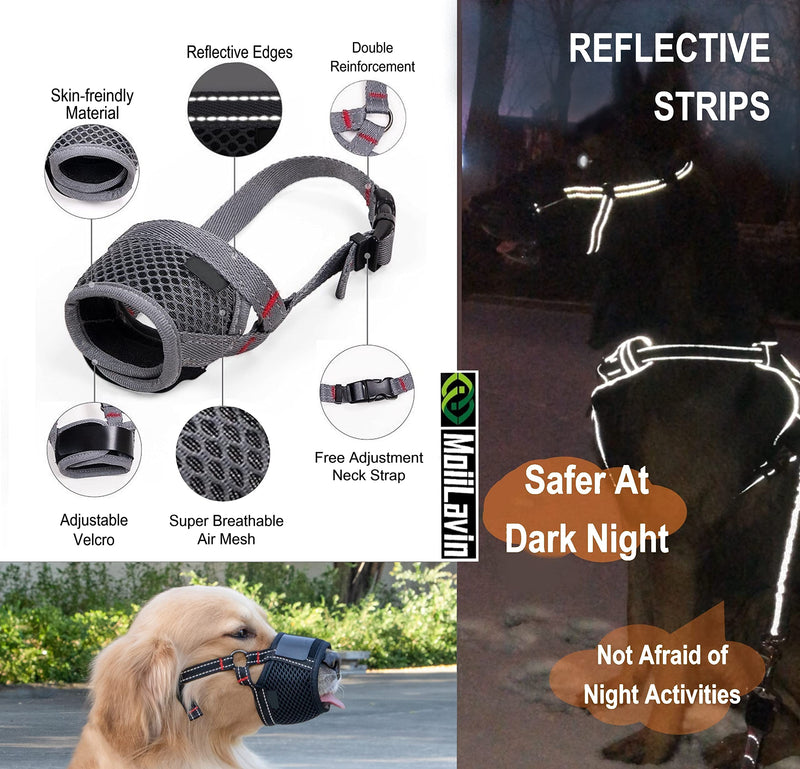 MOIILAVIN Dog Muzzle,Soft Reflective Muzzle for Barking Biting Chewing, Breathable Drinkable Adjustable Pet Muzzle for Large Small Medium Size Dogs Black S - PawsPlanet Australia